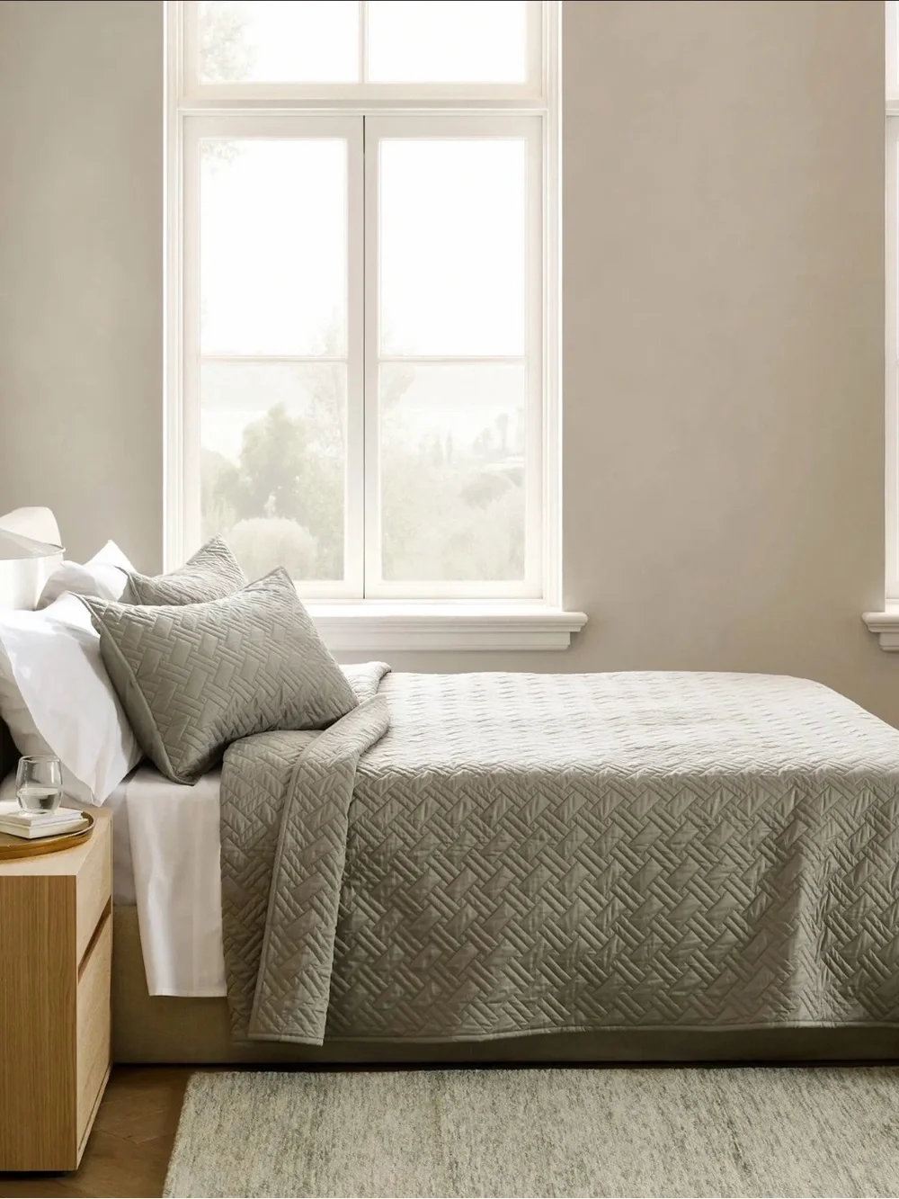 Quince NWOT Organic Cotton Basketweave Quilt Set  in Dried Sage King